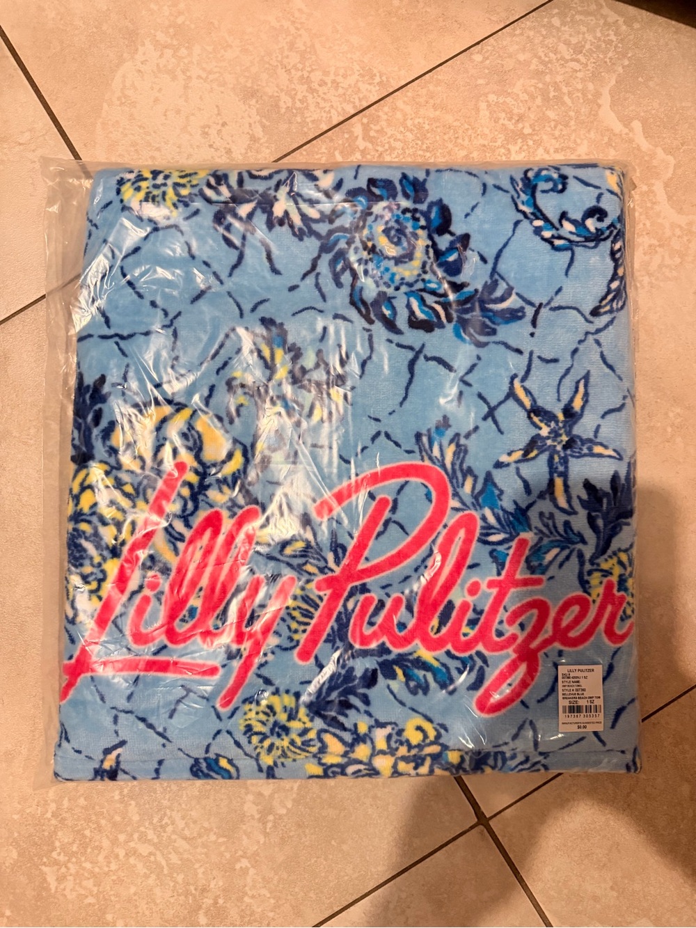 Lilly Pulitzer Velour Terry Beach Towel Bellevue Breakers Blue NWT